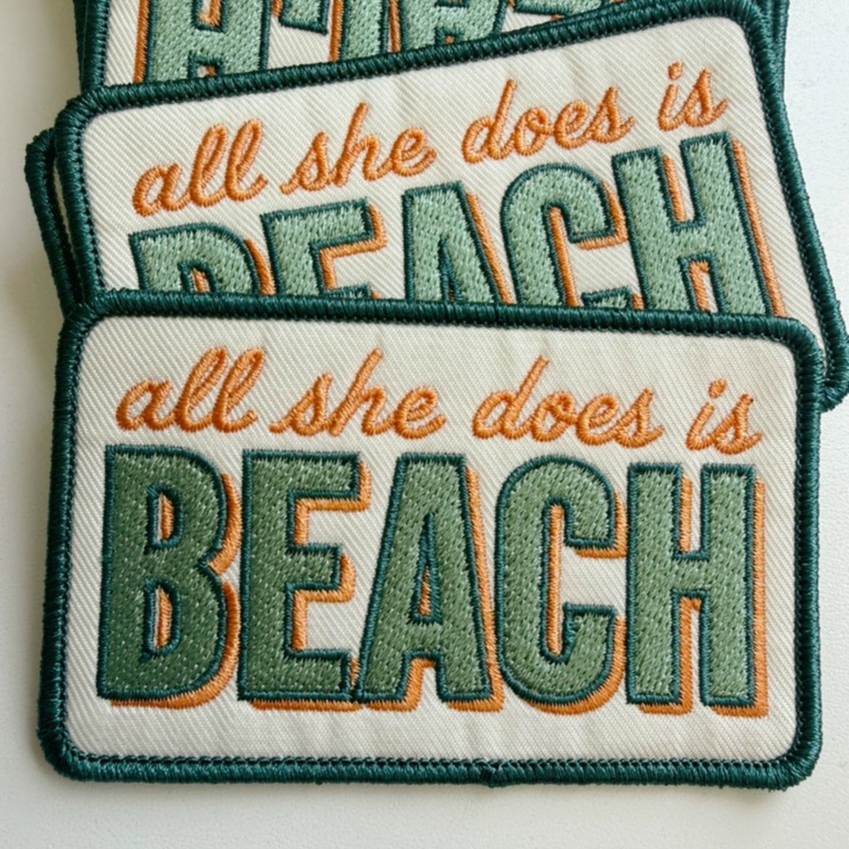 3.5" All She Does is BEACH -  Embroidered Hat Patch