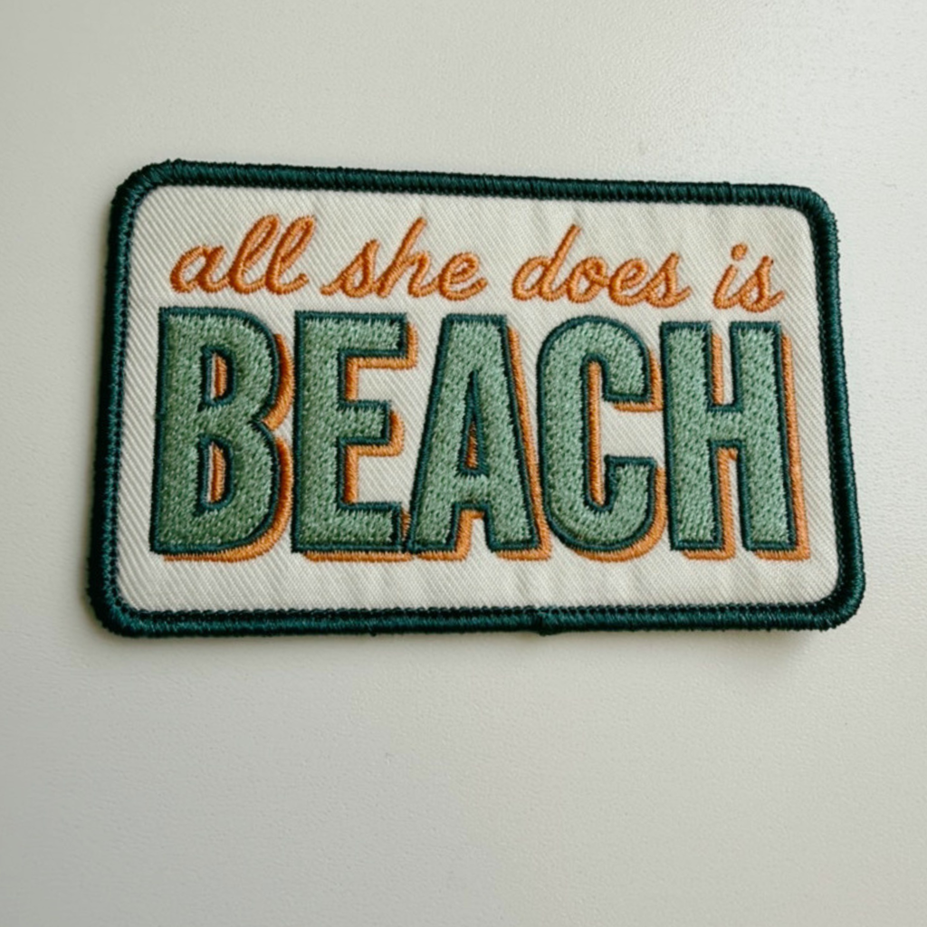 3.5" All She Does is BEACH -  Embroidered Hat Patch