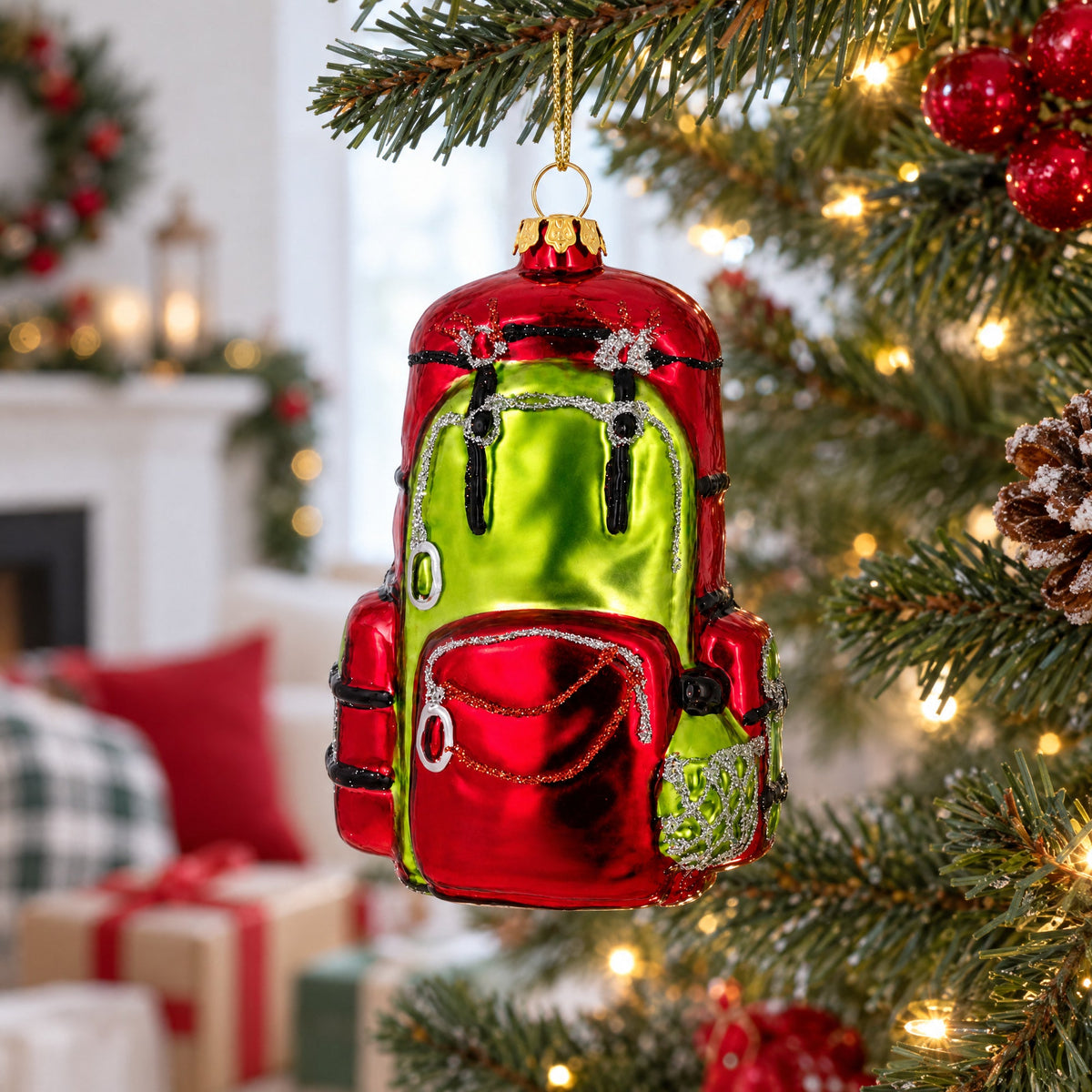 Hiking/ Camping Travel Backpack Glass Christmas Ornament
