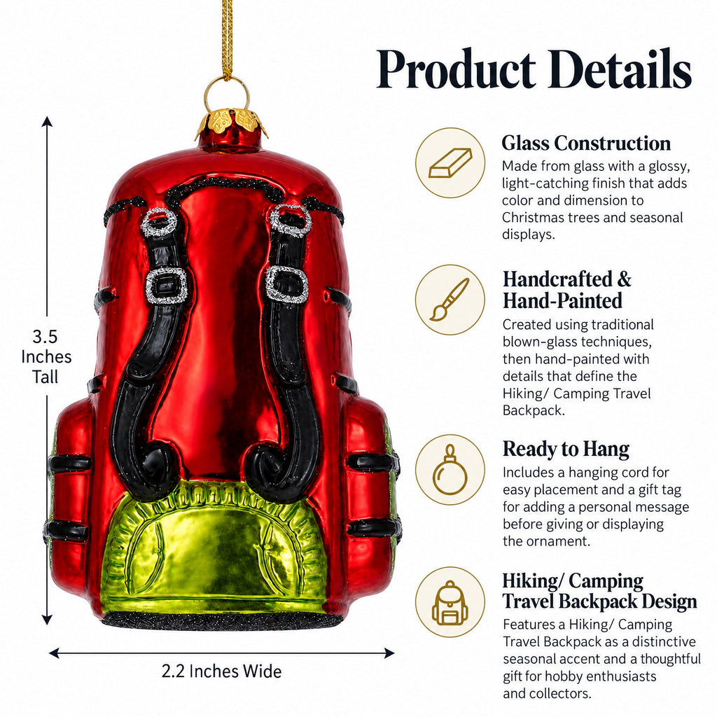 Hiking/ Camping Travel Backpack Glass Christmas Ornament