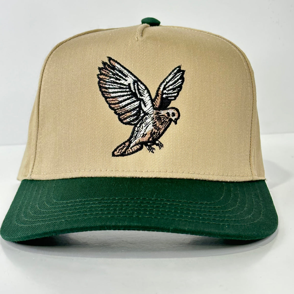 DOVE Hunting  Khaki Brim Green Crown Adjustable SnapBack Ball Cap Outdoors Hat Custom Embroidered