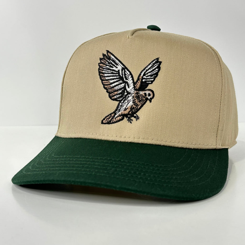DOVE Hunting  Khaki Brim Green Crown Adjustable SnapBack Ball Cap Outdoors Hat Custom Embroidered