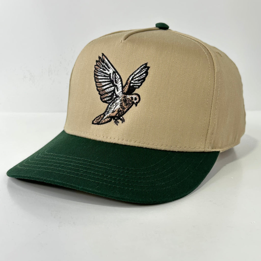 DOVE Hunting  Khaki Brim Green Crown Adjustable SnapBack Ball Cap Outdoors Hat Custom Embroidered
